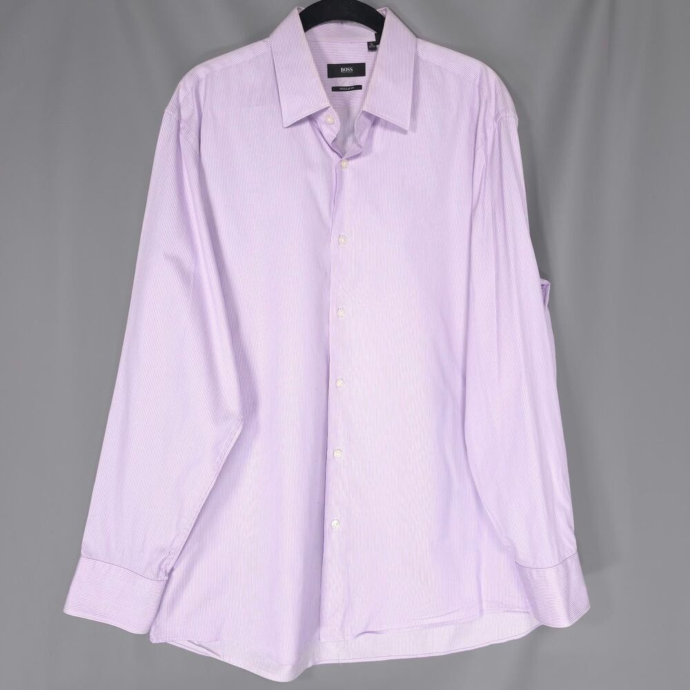 BOSS HUGO BOSS Men's Dress Shirt 16 32/33 Regular Fit 100% Cotton Striped GULIO